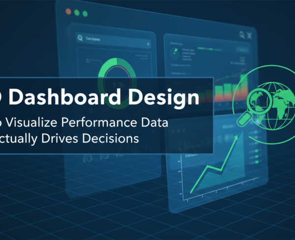 SEO dashboard design banner with performance data visualization theme