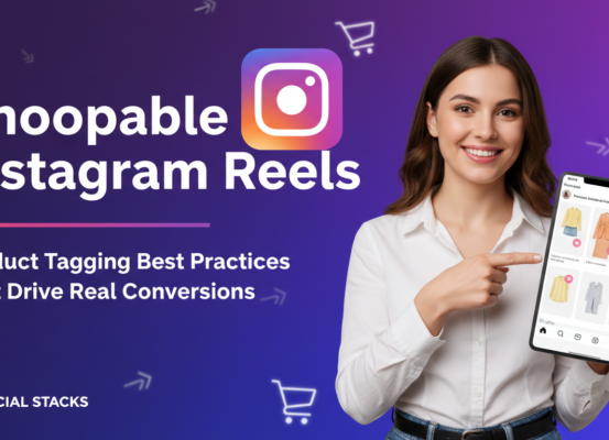 Banner titled 'Shoppable Instagram Reels' with product tags and shopping cart icons