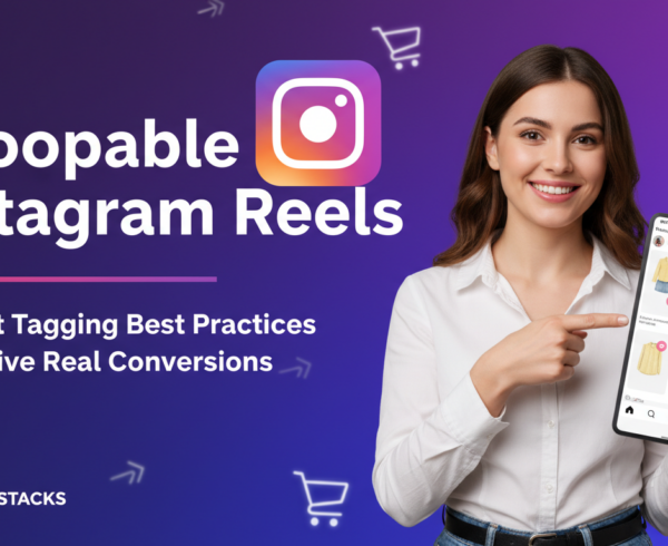 Banner titled 'Shoppable Instagram Reels' with product tags and shopping cart icons