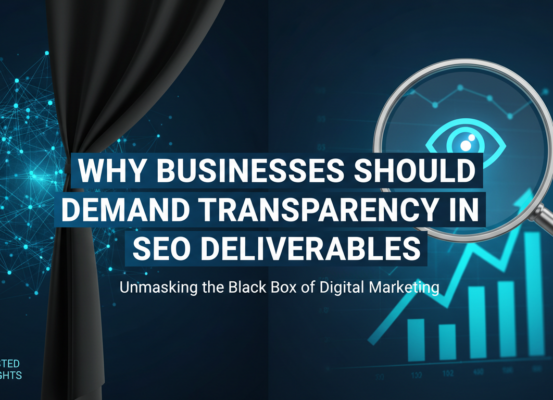 Banner titled 'Why Businesses Should Demand Transparency in SEO Deliverables' with a professional design.
