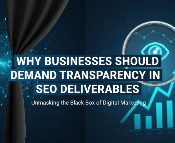 Banner titled 'Why Businesses Should Demand Transparency in SEO Deliverables' with a professional design.