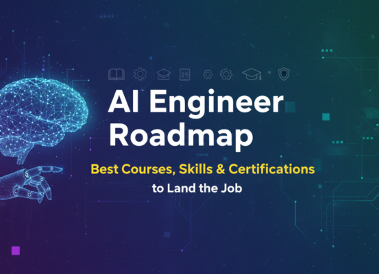 Banner with 'AI Engineer Roadmap: Best Courses, Skills & Certifications to Land the Job' title