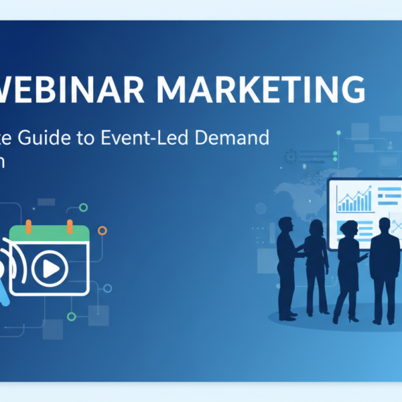 Banner with 'B2B Webinar Marketing' guide title, featuring professional, modern design