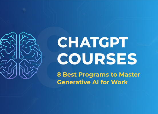 Banner with 'ChatGPT Courses: 8 Best Programs to Master Generative AI for Work' title