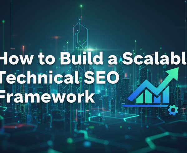 Banner with 'How to Build a Scalable Technical SEO Framework' title, tech-themed design