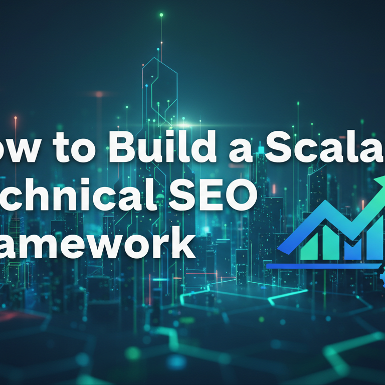 Banner with 'How to Build a Scalable Technical SEO Framework' title, tech-themed design
