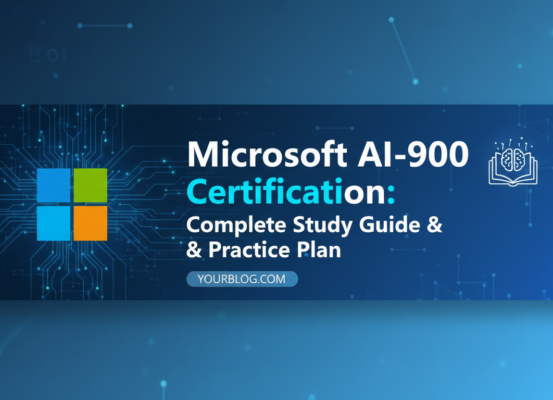 Banner with 'Microsoft AI-900 Certification: Complete Study Guide & Practice Plan' title.