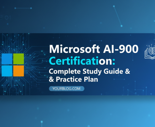 Banner with 'Microsoft AI-900 Certification: Complete Study Guide & Practice Plan' title.