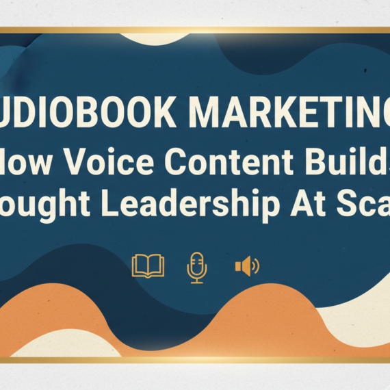 Banner with title 'Audiobook Marketing: How Voice Content Builds Thought Leadership at Scale' against a modern, professional backdrop.