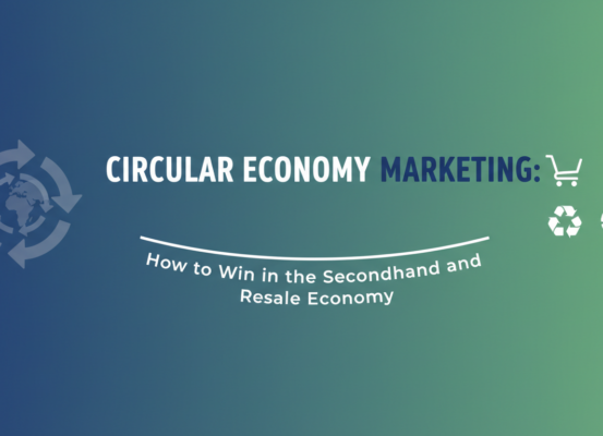 Banner with title 'Circular Economy Marketing' on a background of swirling arrows.