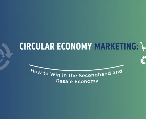 Banner with title 'Circular Economy Marketing' on a background of swirling arrows.