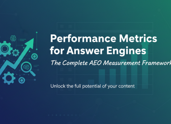 Banner with title 'Performance Metrics for Answer Engines: The Complete AEO Measurement Framework' in bold.