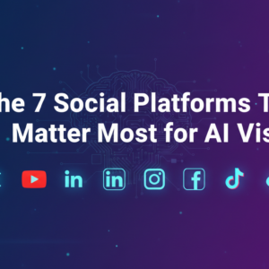 Banner with title 'The 7 Social Platforms That Matter Most for AI Visibility' on a tech-themed background.