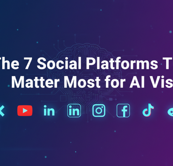 Banner with title 'The 7 Social Platforms That Matter Most for AI Visibility' on a tech-themed background.