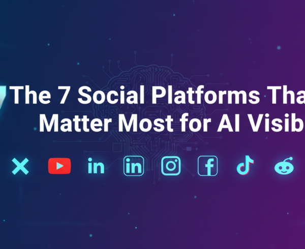 Banner with title 'The 7 Social Platforms That Matter Most for AI Visibility' on a tech-themed background.