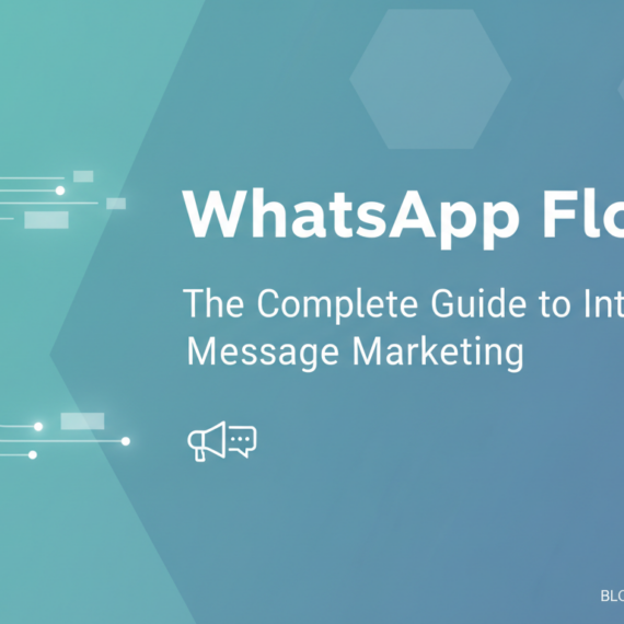 Banner with title 'WhatsApp Flows: The Complete Guide to Interactive Message Marketing', featuring a digital chat theme.