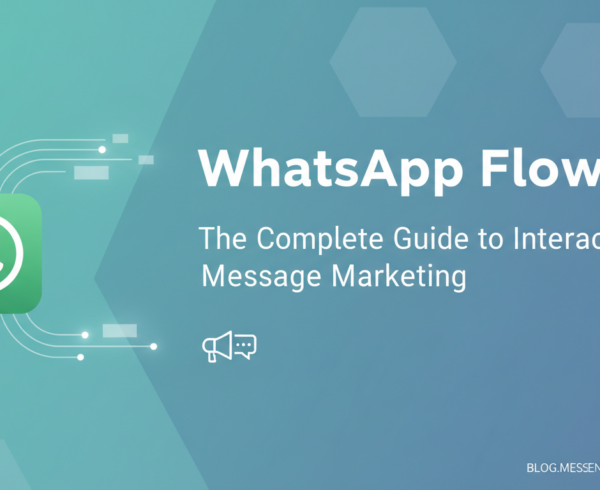 Banner with title 'WhatsApp Flows: The Complete Guide to Interactive Message Marketing', featuring a digital chat theme.