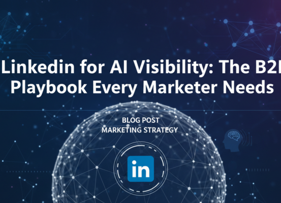 Blog banner: 'LinkedIn for AI Visibility: The B2B Playbook Every Marketer Needs' with LinkedIn logo