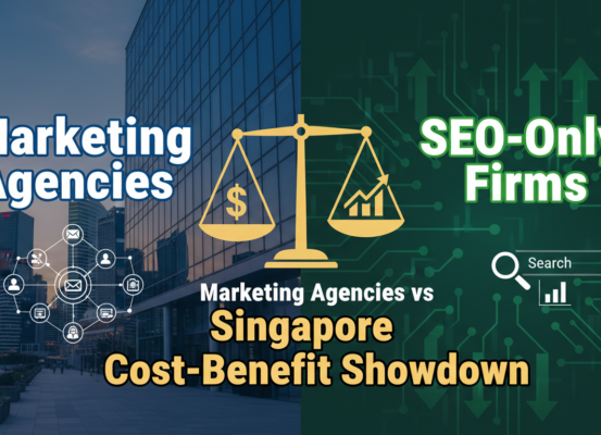 Blog banner: Marketing Agencies vs SEO-Only Firms, Singapore skyline