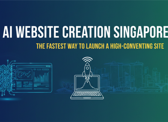 Blog banner titled 'AI Website Creation Singapore' with a sleek, modern design.