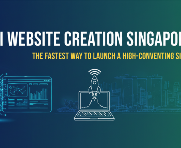 Blog banner titled 'AI Website Creation Singapore' with a sleek, modern design.