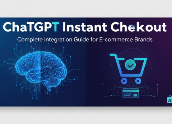 Blog banner titled 'ChatGPT Instant Checkout: Integration Guide' with e-commerce theme