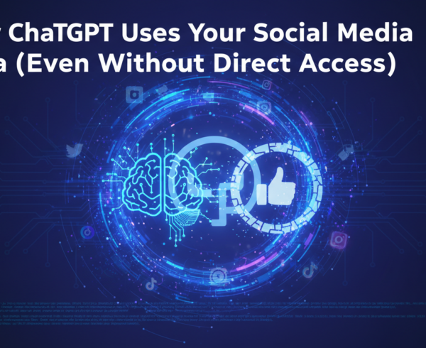 Blog banner titled 'How ChatGPT Uses Your Social Media Data' with tech-themed graphics.