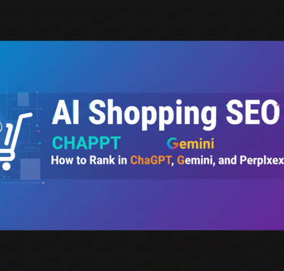 Blog banner with 'AI Shopping SEO: How to Rank in ChatGPT, Gemini, and Perplexity' title