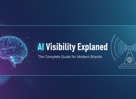 Blog banner with 'AI Visibility Explained' title in bold, tech-themed background