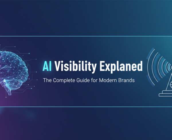 Blog banner with 'AI Visibility Explained' title in bold, tech-themed background
