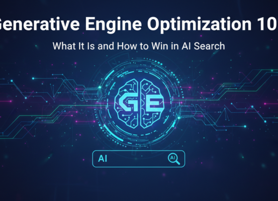 Blog banner with 'Generative Engine Optimization 101' title, tech-themed design.