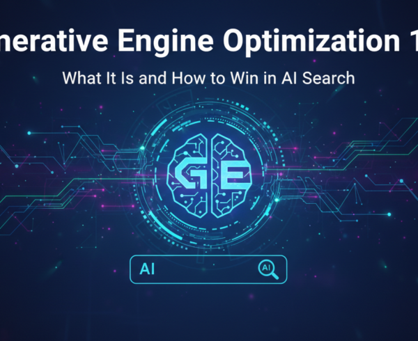 Blog banner with 'Generative Engine Optimization 101' title, tech-themed design.