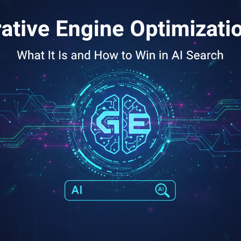 Blog banner with 'Generative Engine Optimization 101' title, tech-themed design.