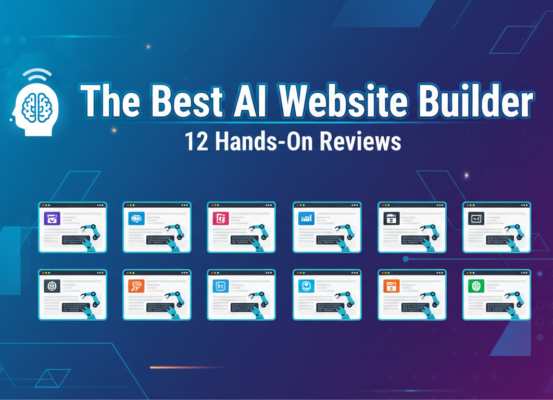 Blog banner with the title 'The Best AI Website Builder: 12 Hands-On Reviews' in bold text.