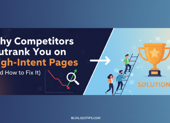 Blog banner with the title 'Why Competitors Outrank You on High-Intent Pages (And How to Fix It)' in bold text.