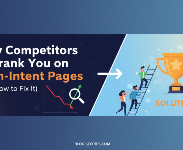 Blog banner with the title 'Why Competitors Outrank You on High-Intent Pages (And How to Fix It)' in bold text.