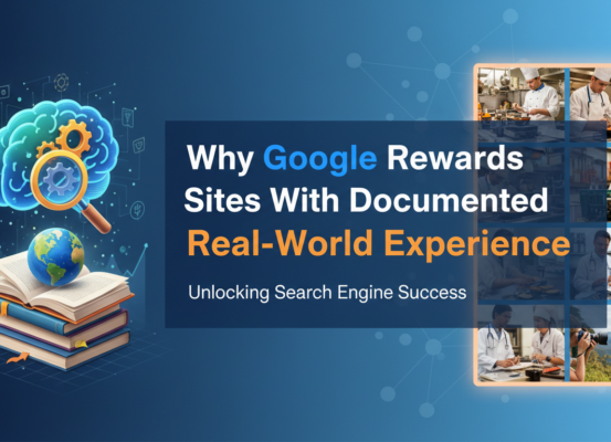 Blog banner with the title 'Why Google Rewards Sites With Documented Real-World Experience' in bold text.