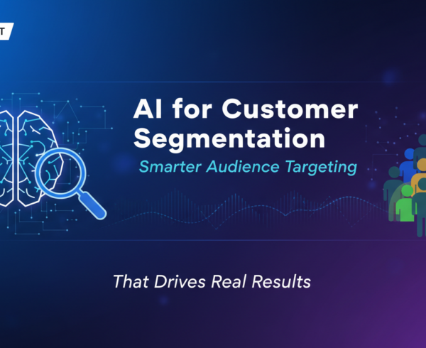Blog banner with title 'AI for Customer Segmentation: Smarter Audience Targeting That Drives Real Results' on a tech-themed background.