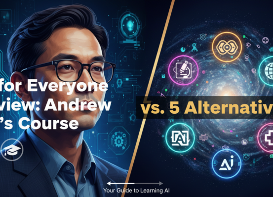 Blog banner with title 'AI for Everyone Review: Andrew Ng's Course vs. 5 Alternatives'