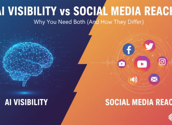 Blog banner with title 'AI Visibility vs Social Media Reach: Why You Need Both (And How They Differ)'