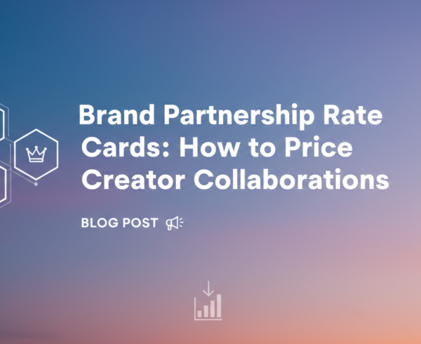 Blog banner with title 'Brand Partnership Rate Cards: How to Price Creator Collaborations' in bold font.