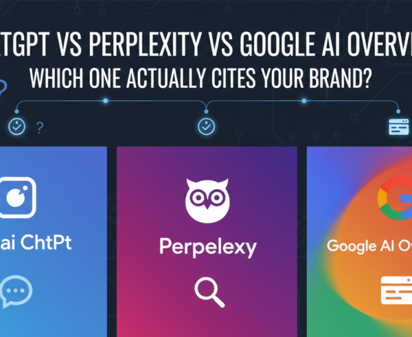 Blog banner with title 'ChatGPT vs Perplexity vs Google AI Overviews: Which One Actually Cites Your Brand?'