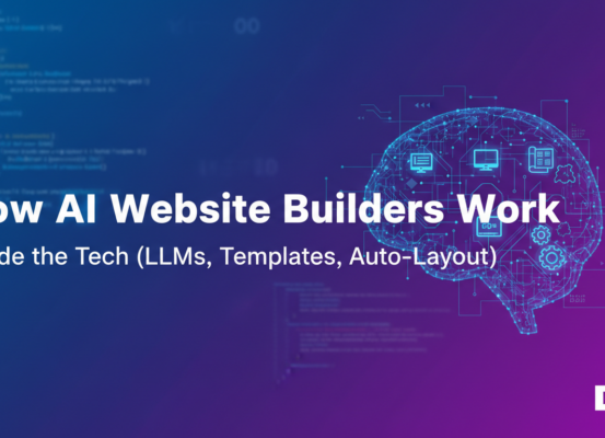Blog banner with title 'How AI Website Builders Work' featuring tech elements and modern design