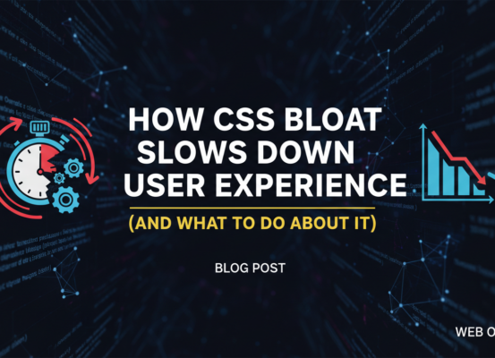 Blog banner with title 'How CSS Bloat Slows Down User Experience' in bold text.