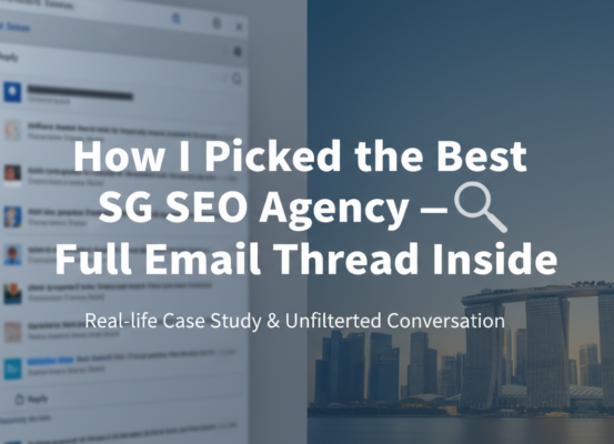 Blog banner with title 'How I Picked the Best SG SEO Agency — Full Email Thread Inside' in bold text.