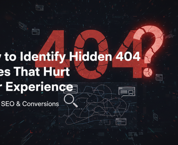 Blog banner with title 'How to Identify Hidden 404 Pages' on a tech-themed background