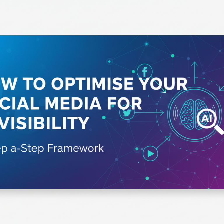 Blog banner with title 'How to Optimise Your Social Media for AI Visibility: A Step-by-Step Framework' in bold font against a digital-themed background.