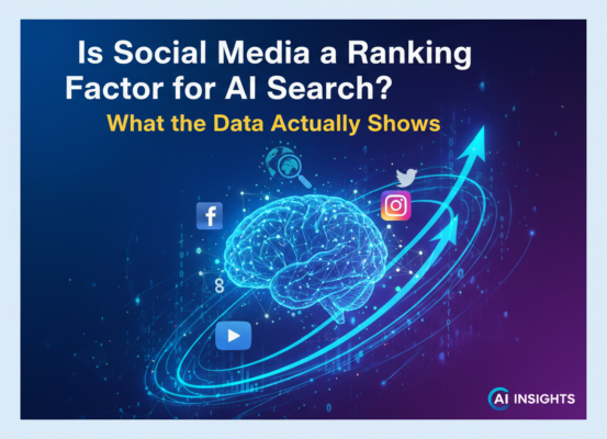 Blog banner with title 'Is Social Media a Ranking Factor for AI Search?' in bold text.