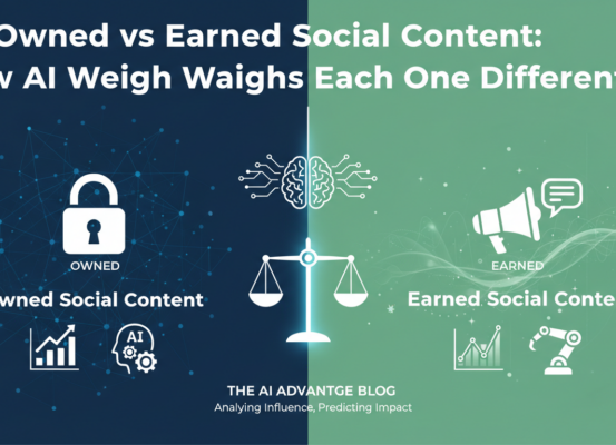 Blog banner with title 'Owned vs Earned Social Content' in bold, modern font.