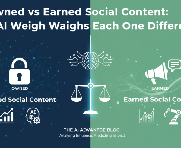 Blog banner with title 'Owned vs Earned Social Content' in bold, modern font.